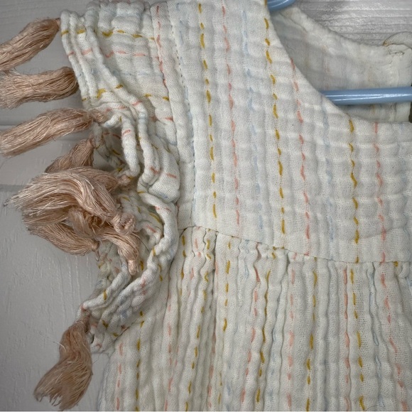 Poppet & Fox Cream 100% Cotton Dress with Fringe Sleeves Girls Size 5 GUC - Picture 2 of 6